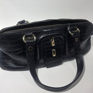 Milano Black Crocodile-Embossed Shoulder Bag